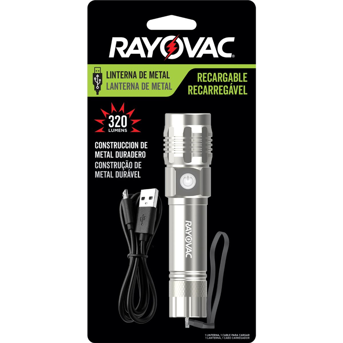 RAYOVAC - LINTERNA RECARGABLE METALICA 320 LUM RAYOVAC