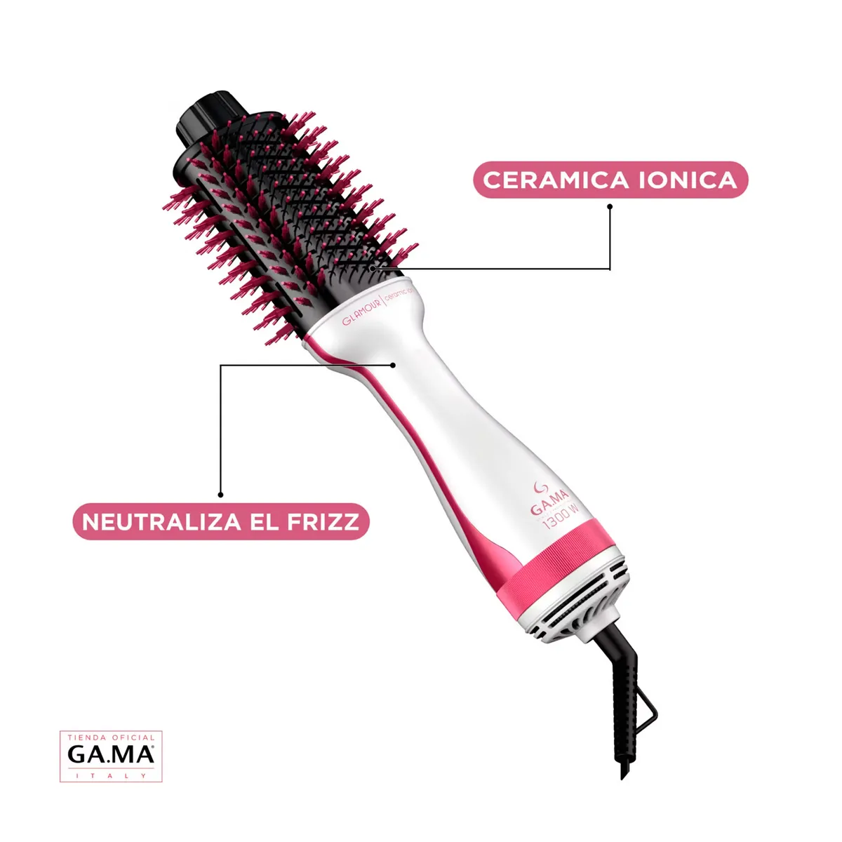 GAMA - Cepillo Secador de Pelo Gama Glamour Pink Ceramic Ion 1300W