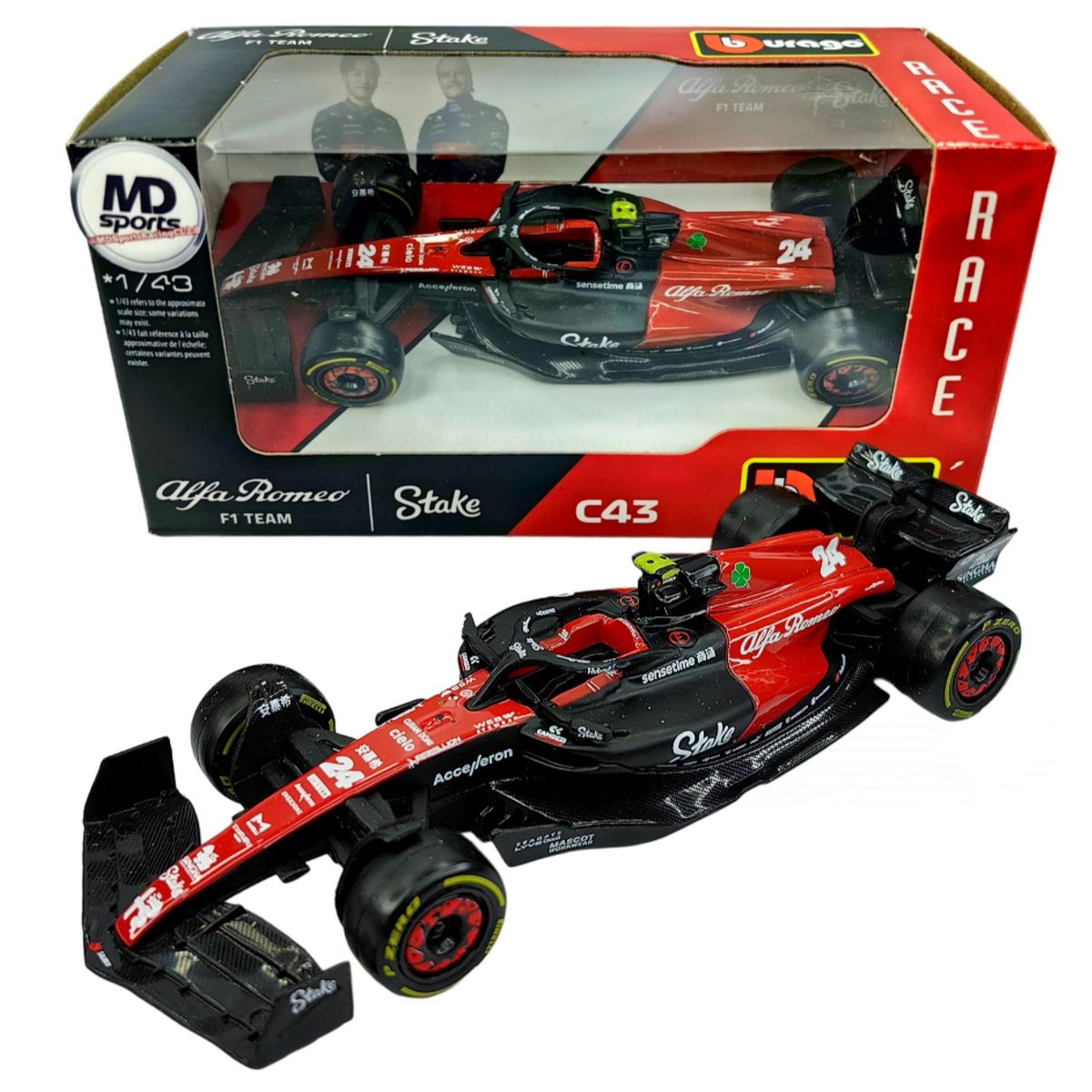 BBURAGO - Auto F1 Alfa Romeo C43 2023 #24 Guanyu Zhou Caja Normal 1:43