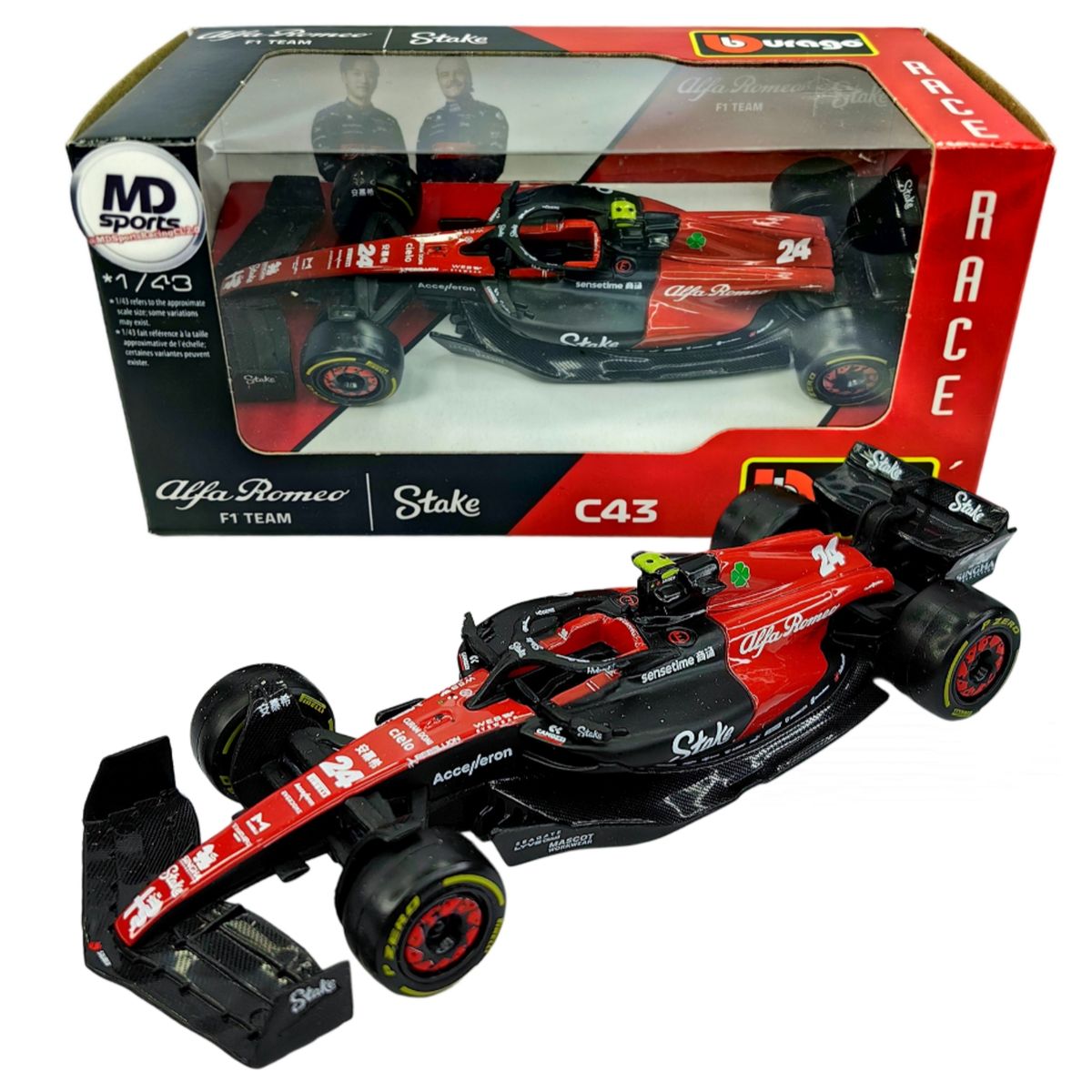 BBURAGO - Auto F1 Alfa Romeo C43 2023 #24 Guanyu Zhou Caja Normal 1:43