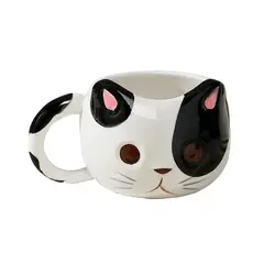 GENERICO - Taza Gato Cartoon Kawaii Café Te Cerámica Tazón Mug Blanco Negro