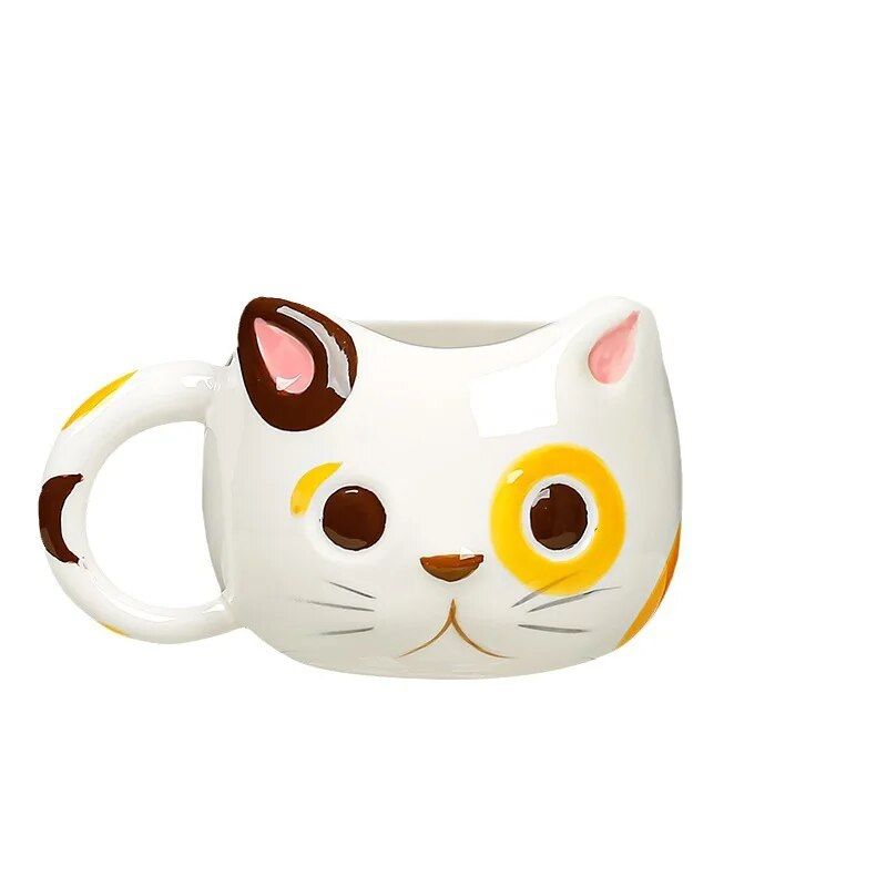 GENERICO - Taza Gato Cartoon Kawaii Café Te Cerámica Tazón Mug Blanco Amarillo