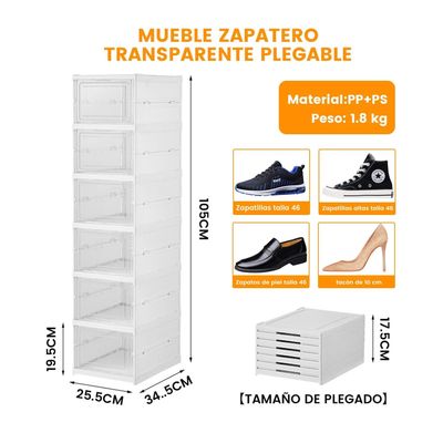 Imagen 2 del producto Zapatero Organizador De Calzado Plegable 6 Cajones Acrílico