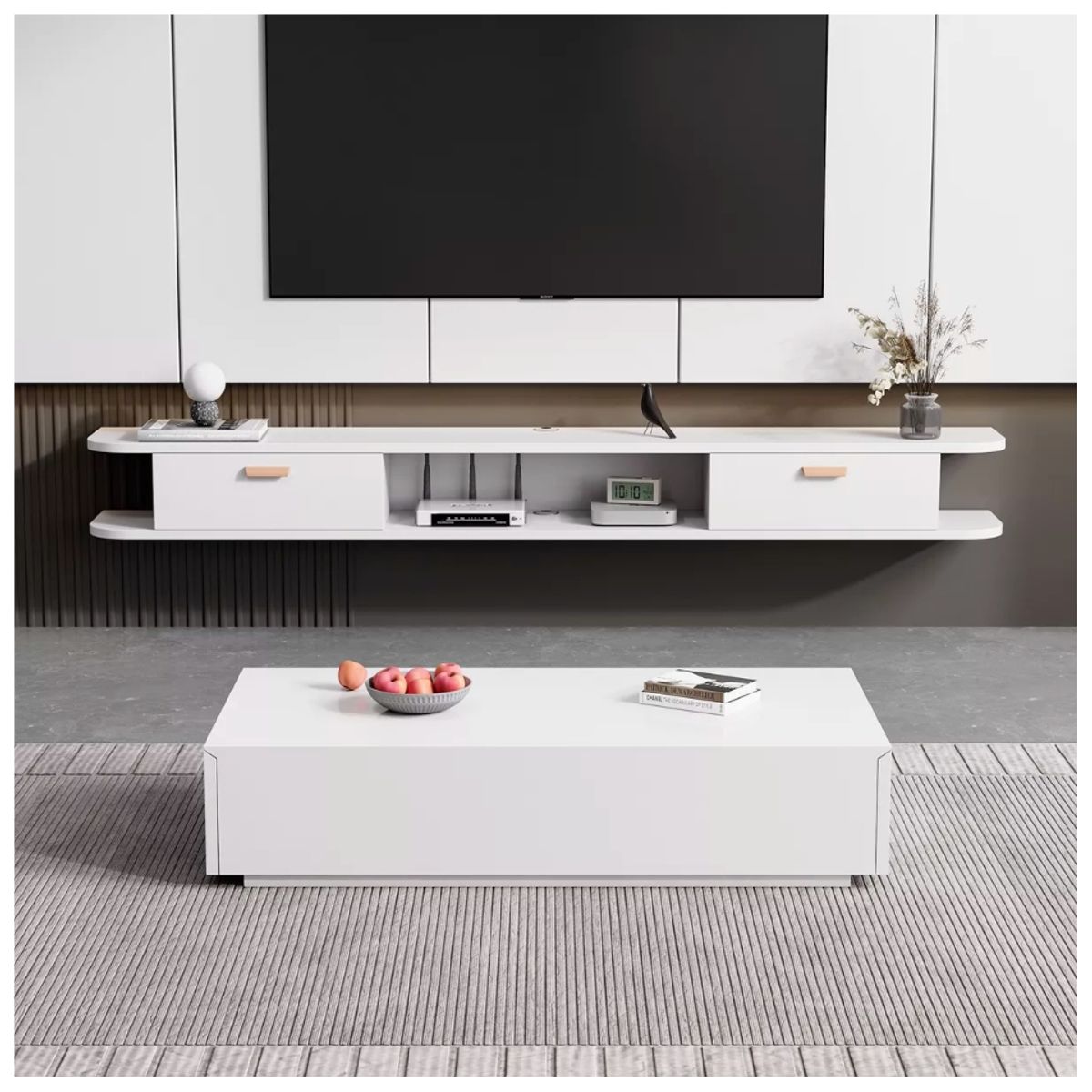 HOMER DESIGN - Rack Tv 140x24x18cm Flotante Melamina Homer Design 2 Cajones