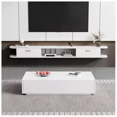 HOMER DESIGN - Rack Tv 140x24x18cm Flotante Melamina 2 Cajones