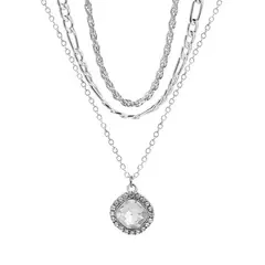 VATYERTY - Collar a capas con diamante de imitación cuadrado accesorio plata