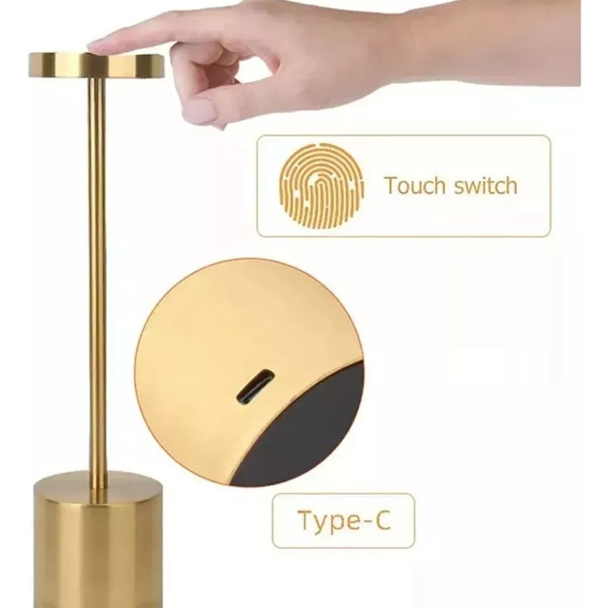 TNAKIEX - Lámpara De Mesa Recargable Lámpara Inalámbrica LED de metal-Oro