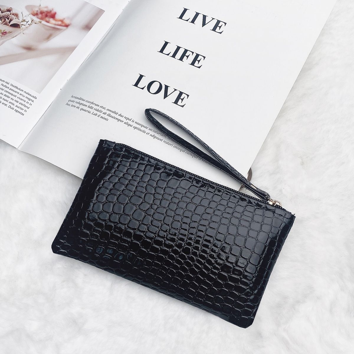 VATYERTY - Cartera De Bolsillo Con Cremallera Y Muñequera Para Mujeres Negro