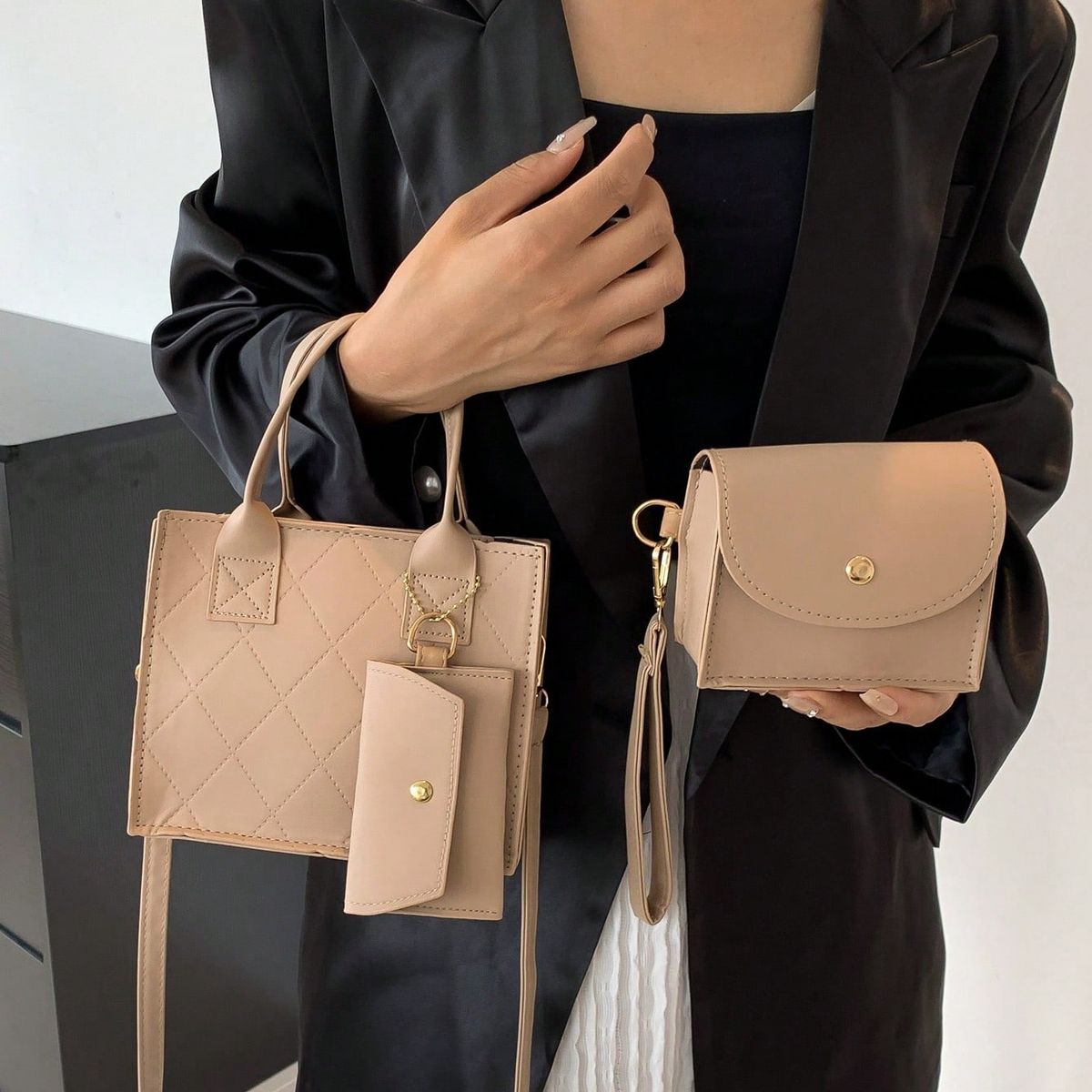 VATYERTY - Juego de bolsos de 3 piezas beige