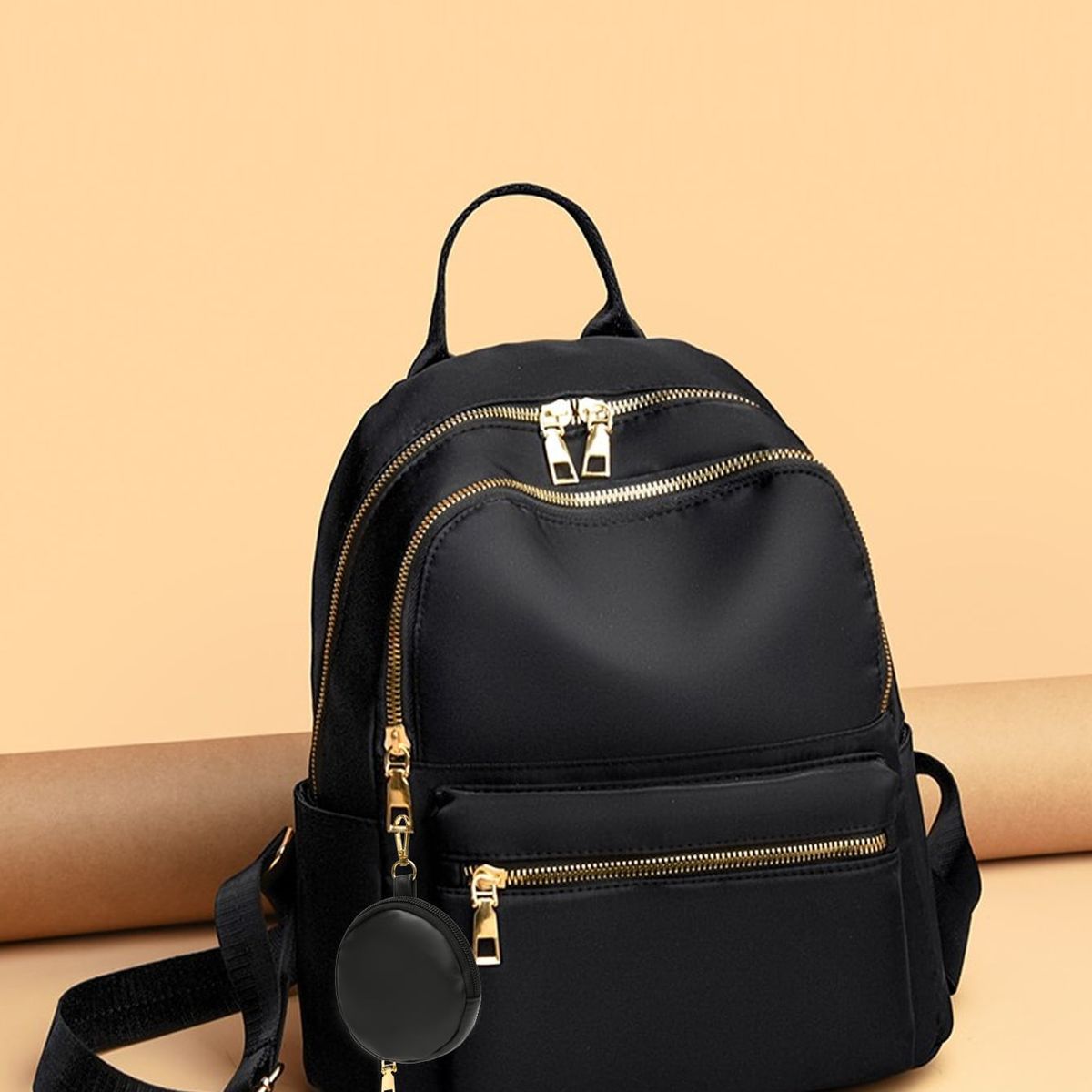 VATYERTY - Mochila minimalista con múltiples cremalleras Negra