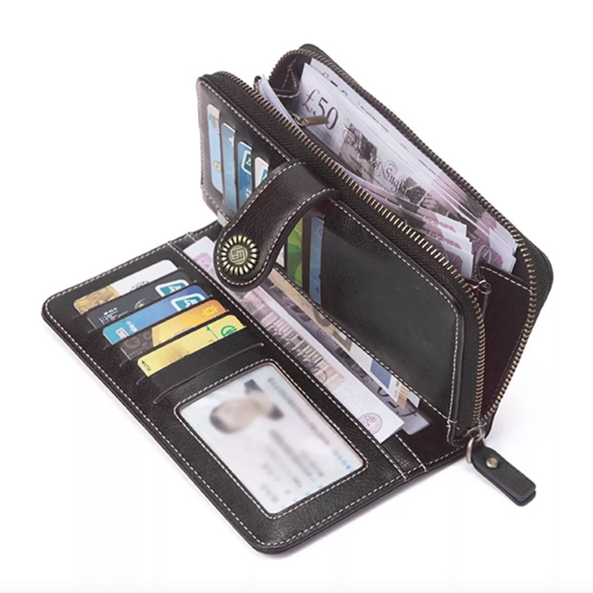 GENERICO - Cartera De Cuero Para Mujer Tarjetero De Gran Capacidad