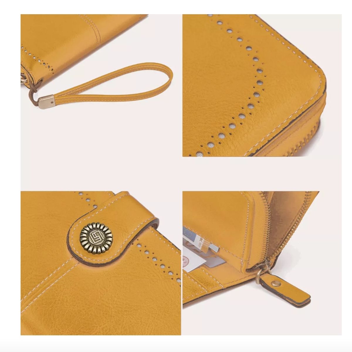 GENERICO - Cartera De Cuero Para Mujer Tarjetero De Gran Capacidad