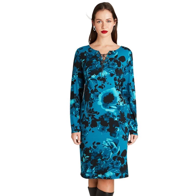 LORENZO DI PONTTI - Vestido Midi Manga Larga Turquesa