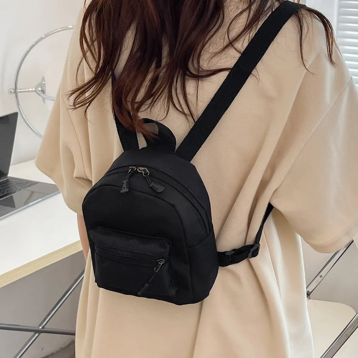 VATYERTY - Mini Mochila Sólida De Nylon Negro