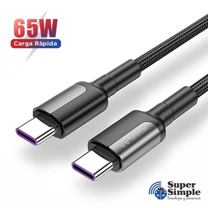 KUULAA - Cable Tipo C Carga Rápida 65w 2 mts. Para iPhone 15/ 16/ Samsung