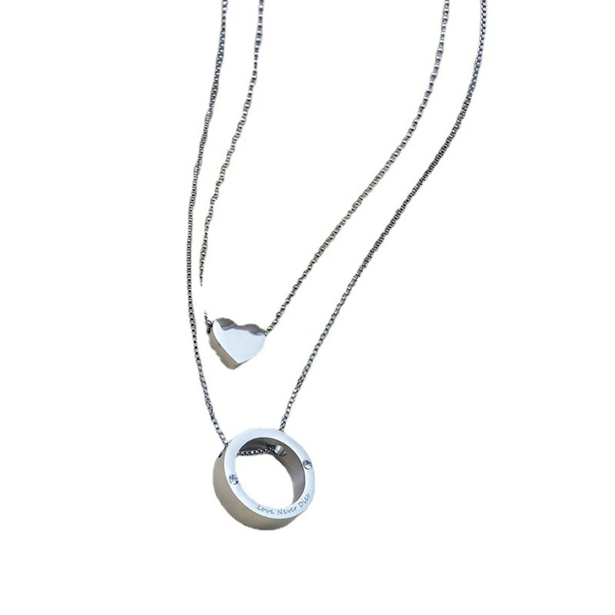 VATYERTY - Collar a capas con corazón & con diseño de aro Plateado