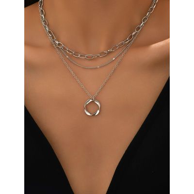 Imagen 2 del producto Collar a capas círculo accesorio Plateado