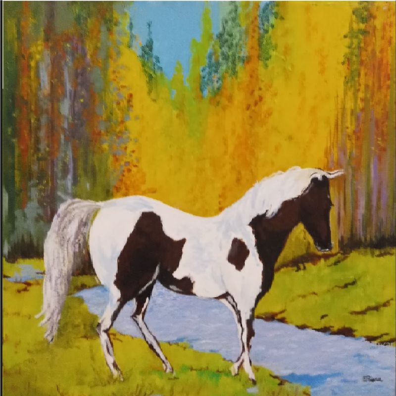 ARIVLE - Cuadro bastidor  tela óleo caballo en río