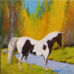 ARIVLE - Cuadro bastidor tela óleo caballo en río