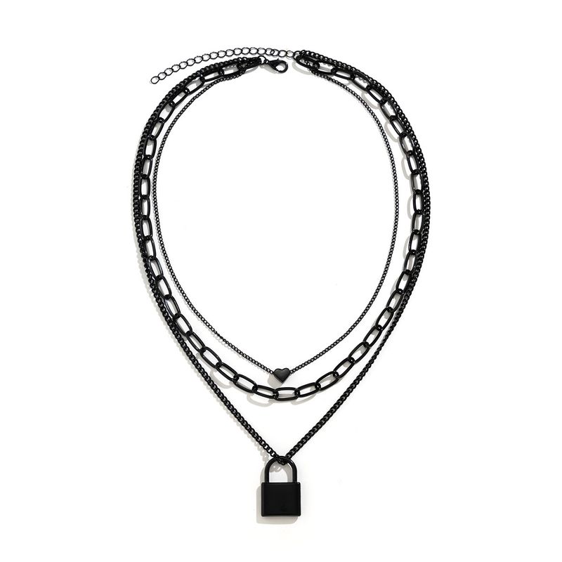 VATYERTY - Collar con colgante cerradura & con corazón a capas Negro