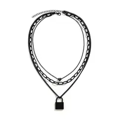 VATYERTY - Collar con colgante cerradura & con corazón a capas Negro