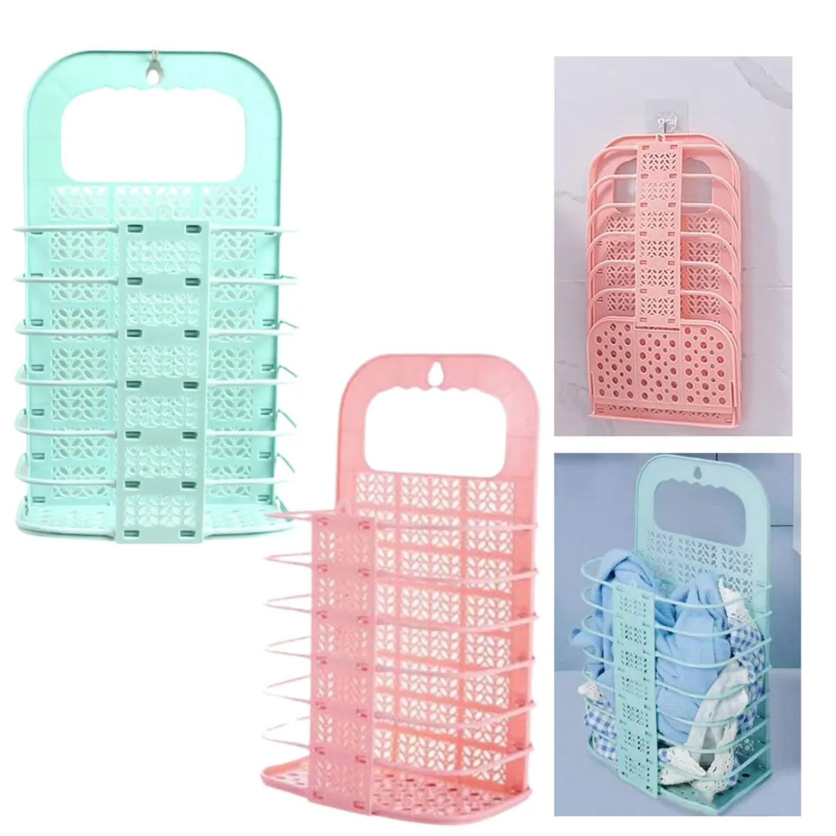 GENERICO - Cesta De Lavandería Colgante De Ropa Plegable Para Pared Rosa