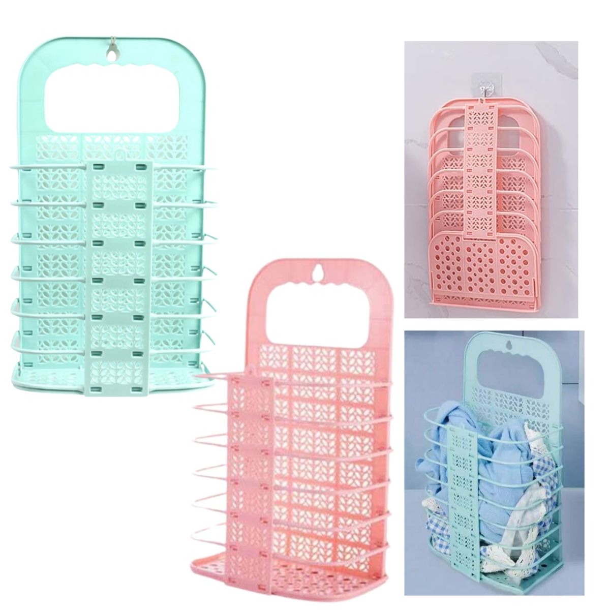 GENERICO - Cesta De Lavandería Colgante De Ropa Plegable Para Pared Rosa