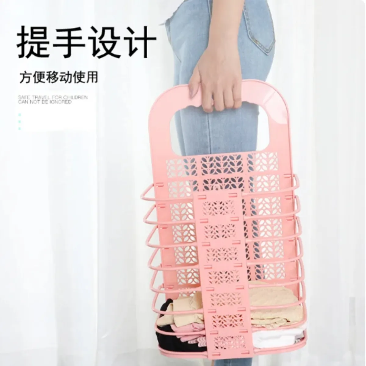 GENERICO - Cesta De Lavandería Colgante De Ropa Plegable Para Pared Rosa