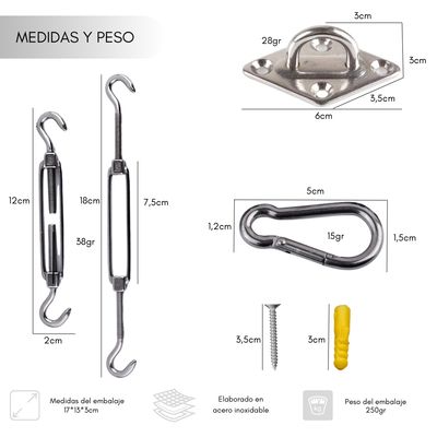 Imagen 2 del producto Kit De Instalacion Toldo Vela Gancho Soporte Anclaje 40pz