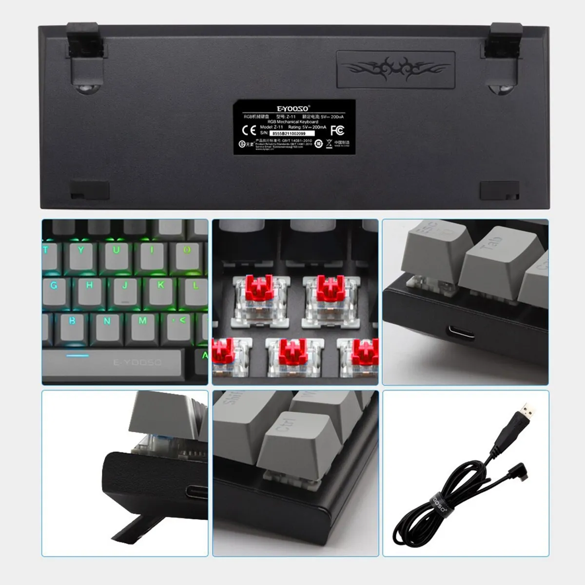 GENERICO - Teclados Gamer Eyooso Z11 Mecánico Compacto 60% Rgb Axis Red