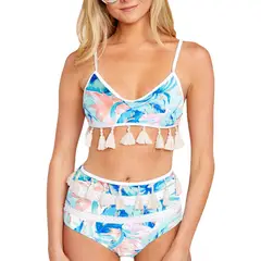 GLORIAHOON - Bikini Sexy Cintura Alta Étnico Pom Pom