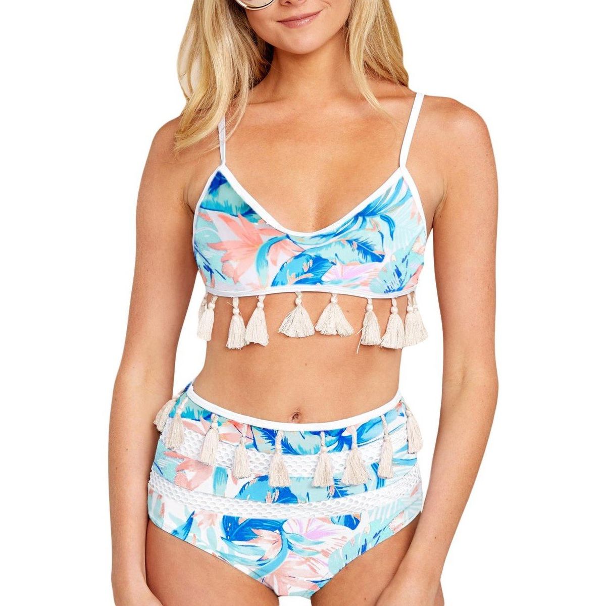 GLORIAHOON - Bikini Sexy Cintura Alta Étnico Pom Pom Gloriahoon