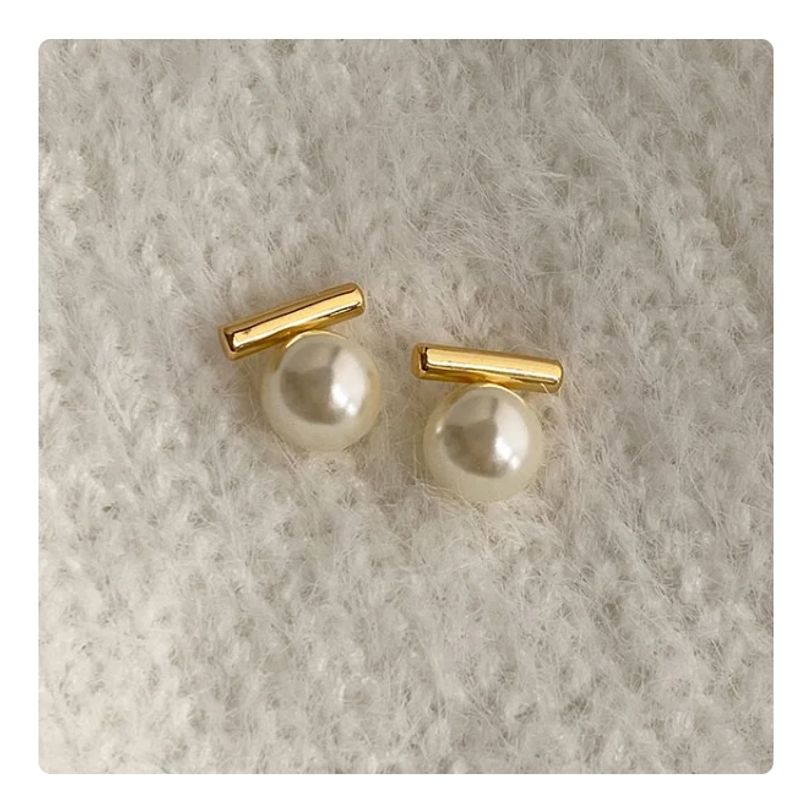 GENERICO - Aros color dorado con perla para mujer
