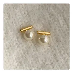 GENERICO - Aros color dorado con perla para mujer