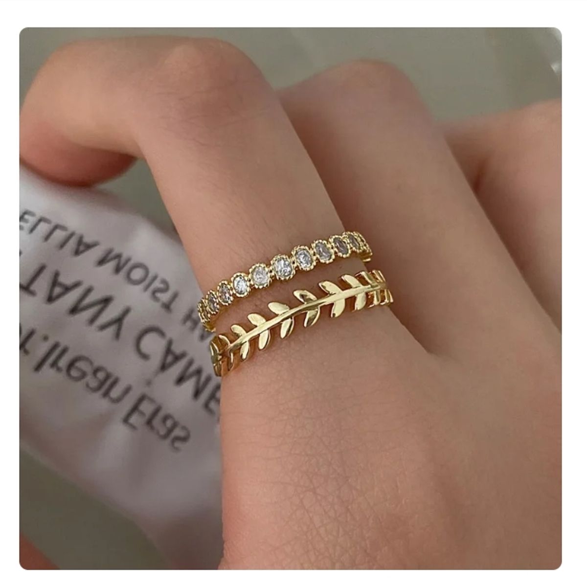 GENERICO - Anillo forma de hoja de plata 925 mujer de Color dorado ajustable