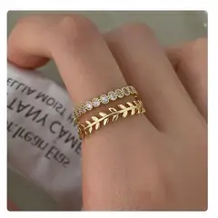 GENERICO - Anillo forma de hoja de plata 925 mujer de Color dorado ajustable