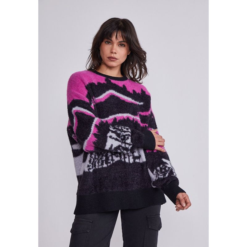 SIOUX - Sweater Mujer Rosado Peludo Paisaje Sioux