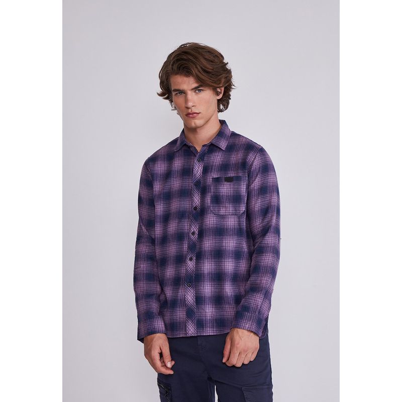 SIOUX - Camisa Hombre Morado Cuadros Con Botones Sioux