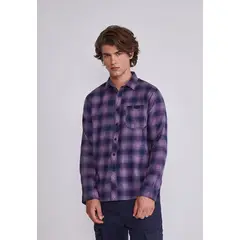 SIOUX - Camisa Hombre Morado Cuadros Con Botones