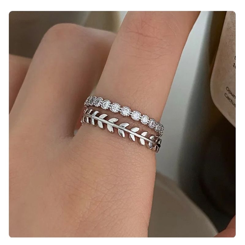 GENERICO - Anillo forma de hoja de plata 925 mujer de Color Plata ajustable