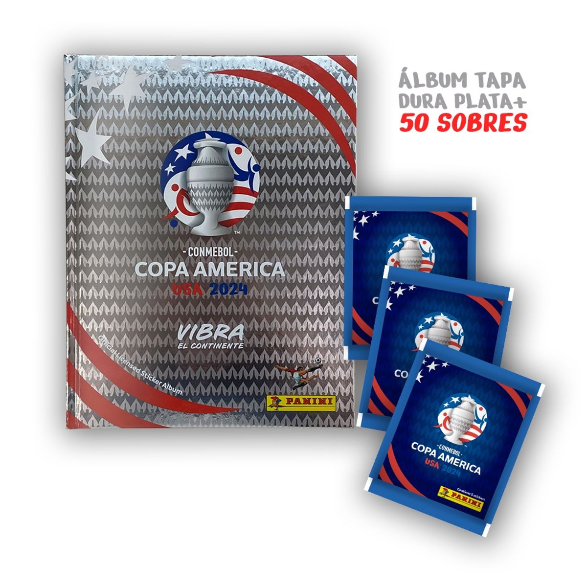 PANINI CHILE - Pack Álbum Tapa Dura Plata + 50 Sobres - Copa America 2024