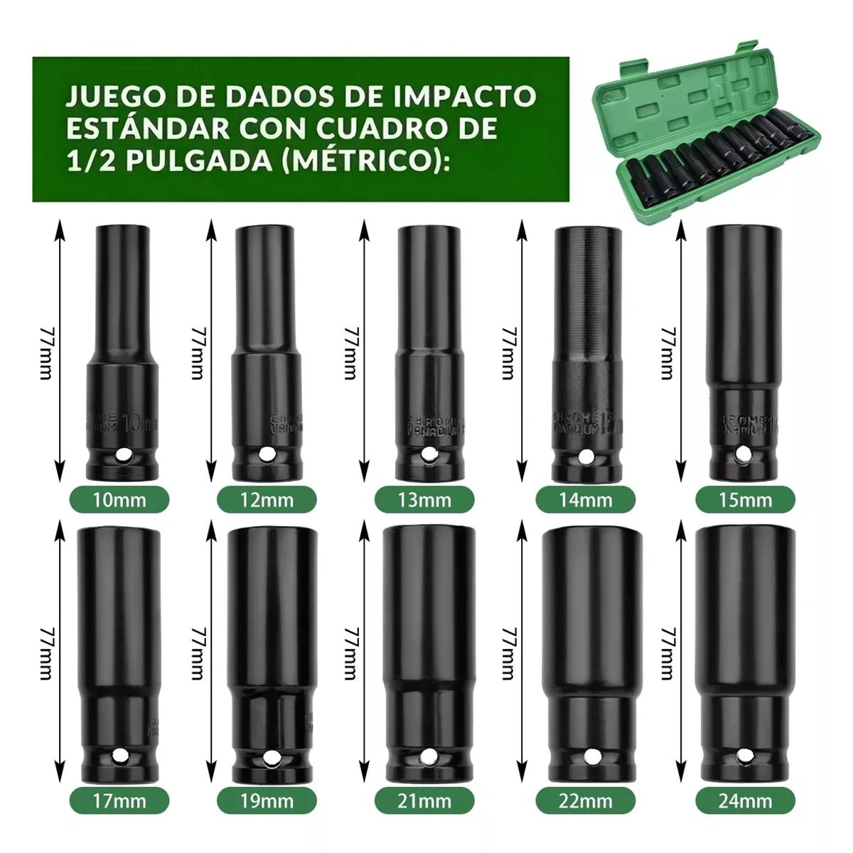 GENERICO - Juego Herramientas Llave De Vaso Kit Mecanicas Dados 10 Pzs