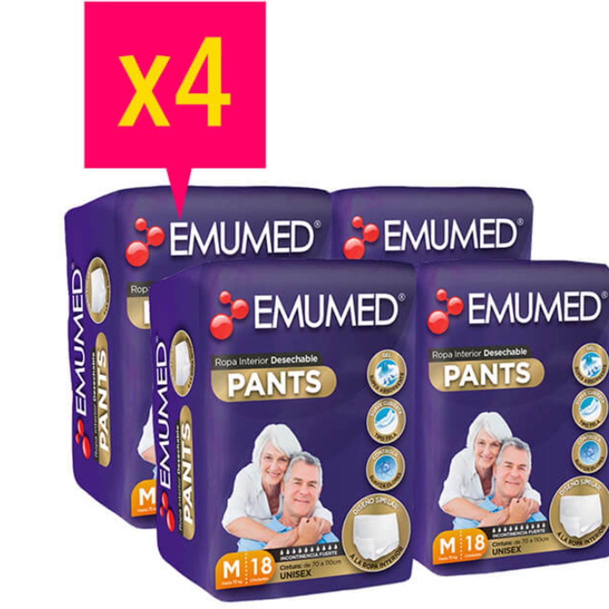 EMUMED - Pañales Adulto - Emumed Pants - Talla M x 4 PAQ