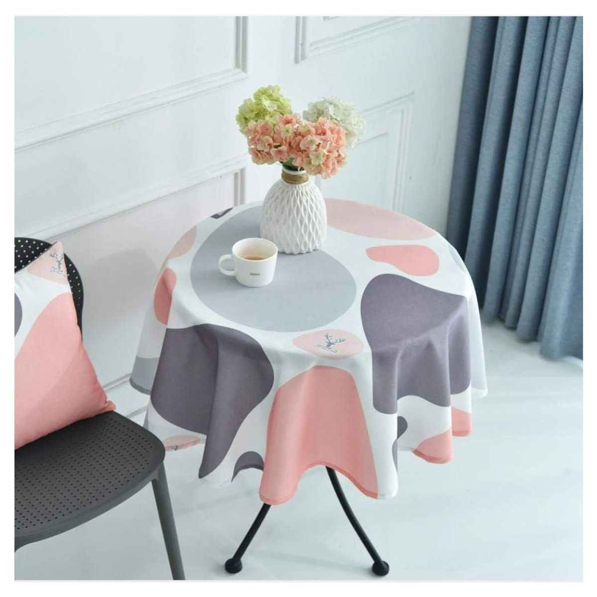 COMPRAPO - Mantel Antimanchas Mod. Damasco y Gris 180 X 180 Cm Redondo