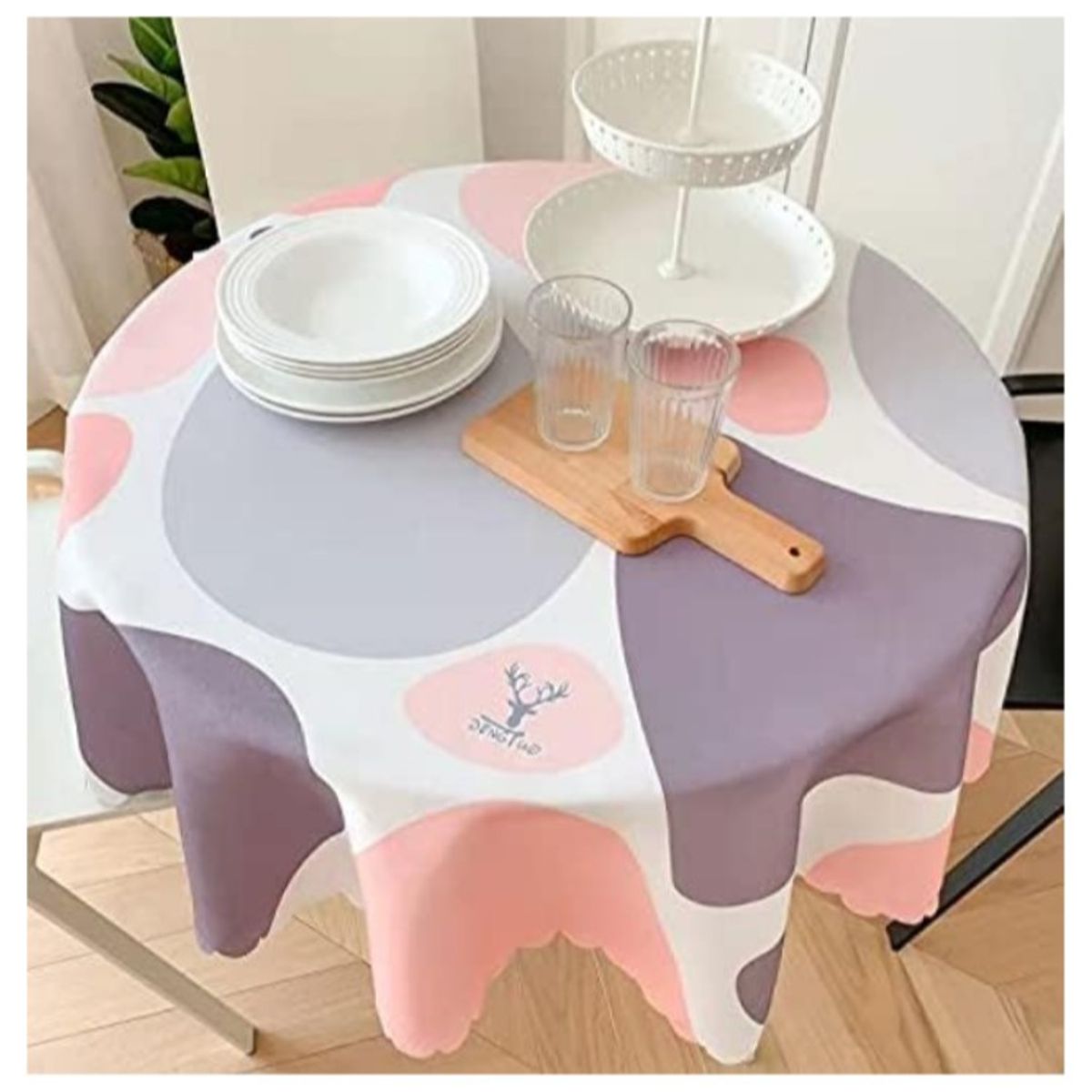 COMPRAPO - Mantel Antimanchas Mod. Damasco y Gris 180 X 180 Cm Redondo