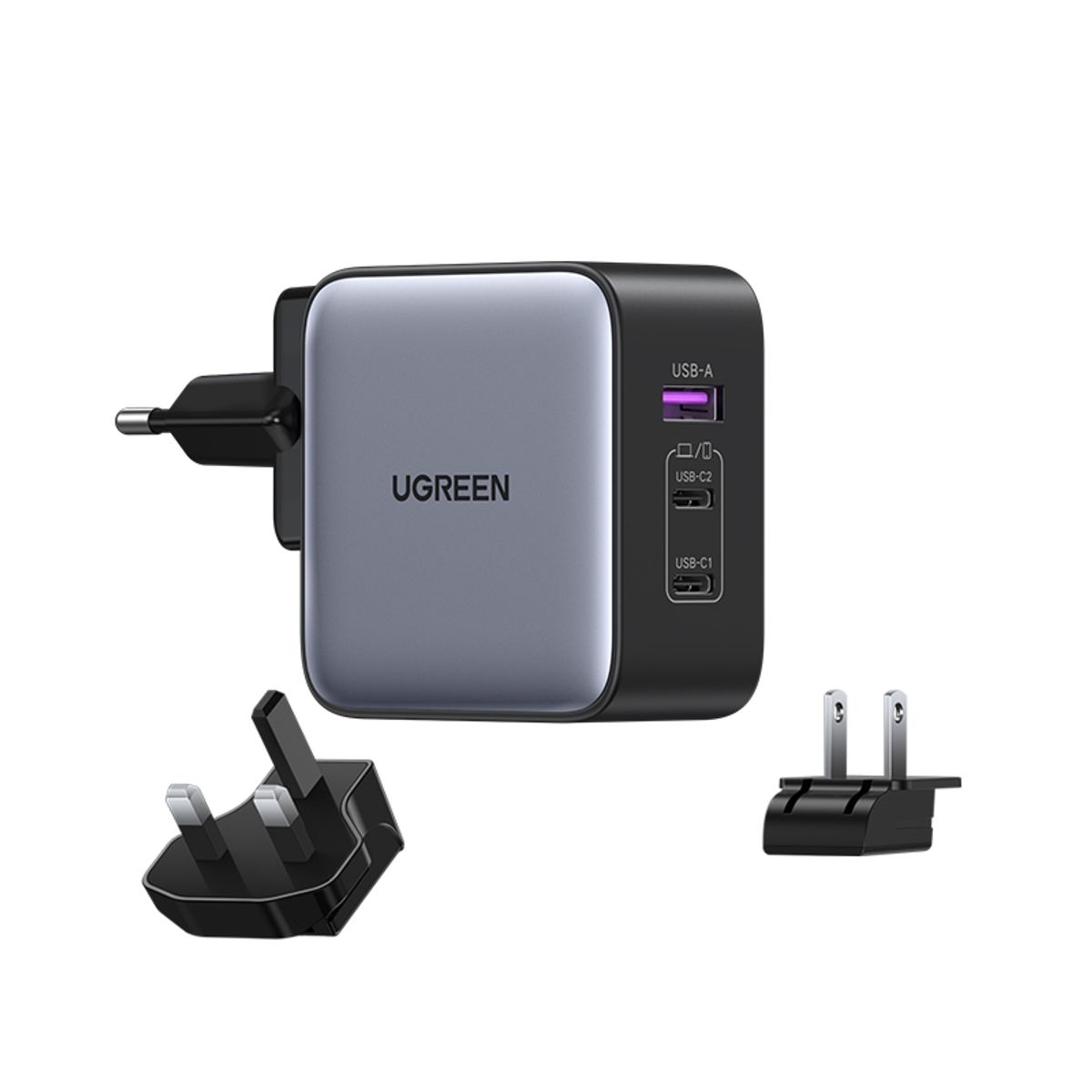 UGREEN - Cargador 65W NEXODE 2 USB-C /1 USB-A Con US/UK/EU Plug para viajar