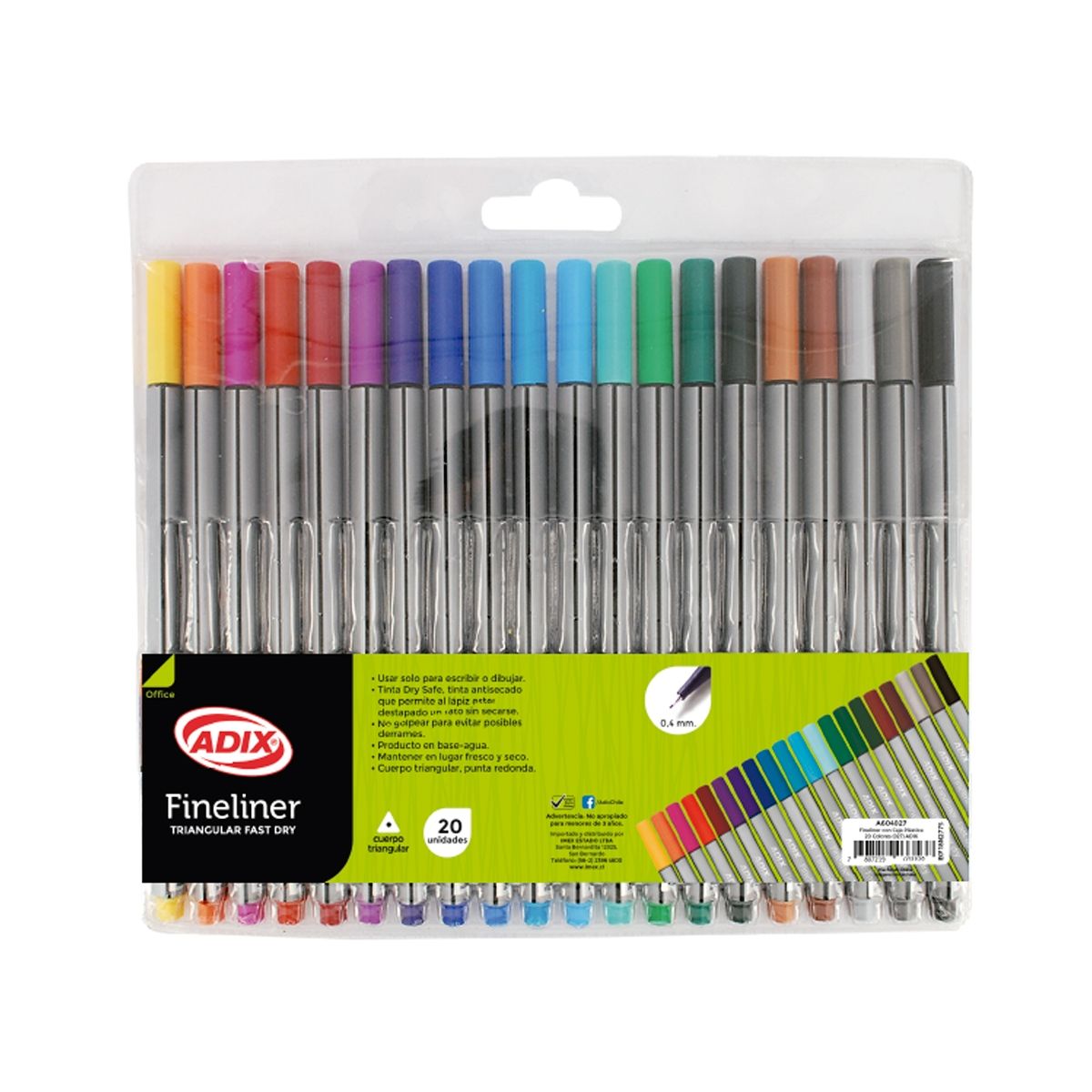 ADIX - Lapices Fineliner 20 Colores Adix