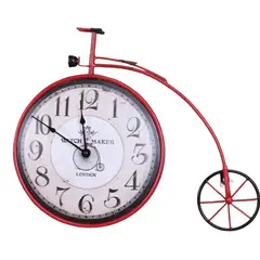 GENERICO - RELOJ MURAL VINTAGE DISEÑO BICICLETA DE METAL COLOR ROJO