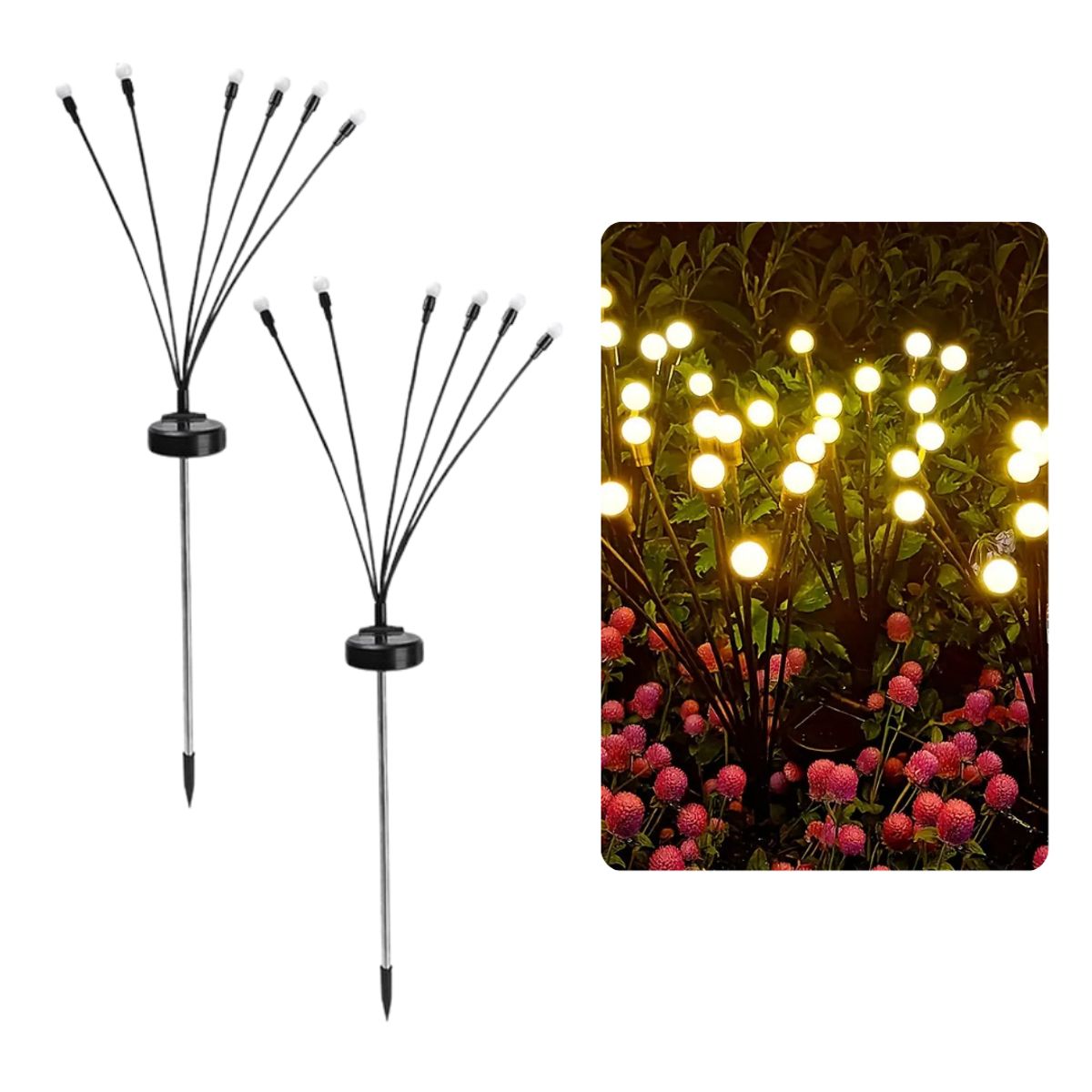 GENERICO - Pack 2 Estacas Solar Luciérnagas Luz CÁLIDA para Jardín