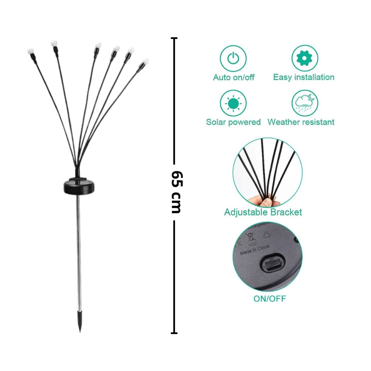 GENERICO - Pack 2 Estacas Solar Luciérnagas Luz CÁLIDA para Jardín